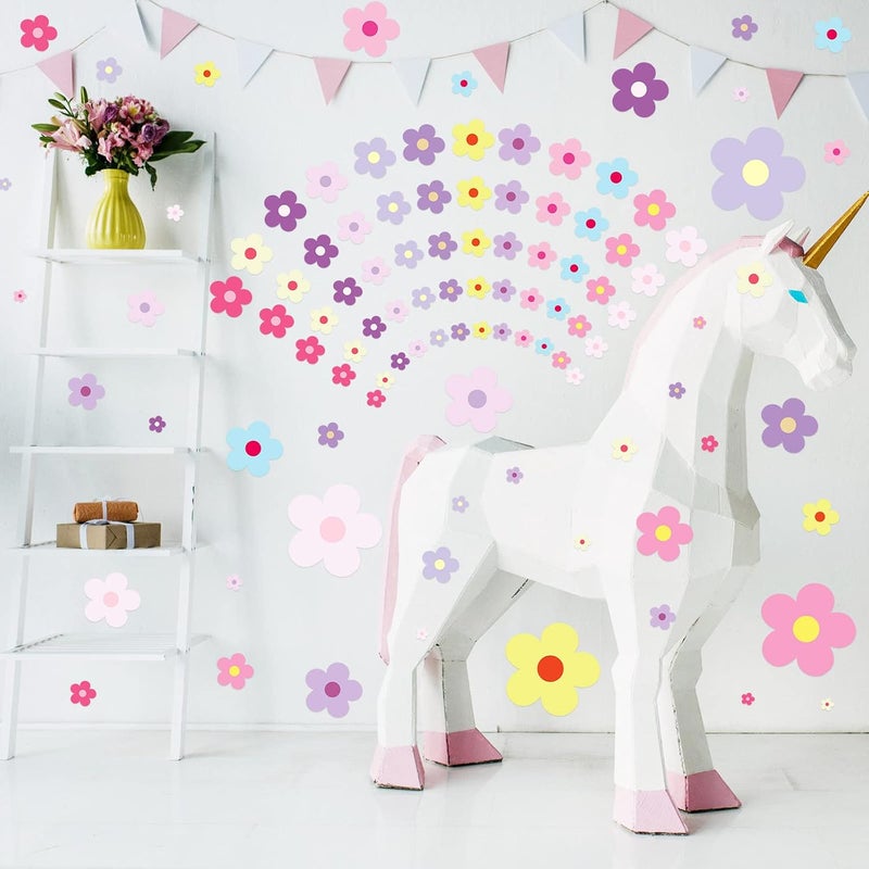 TaoBary 288 Pcs Y2k Cute Flowers Wall Sticker Colorful Floral Wall Decal Vinyl Peel and Stick Preppy Hippie Stickers Aesthetic Flowers Decor for Nursery Bedroom(9.1 x 11.4 Inch,Lovely Colors) - Image 5